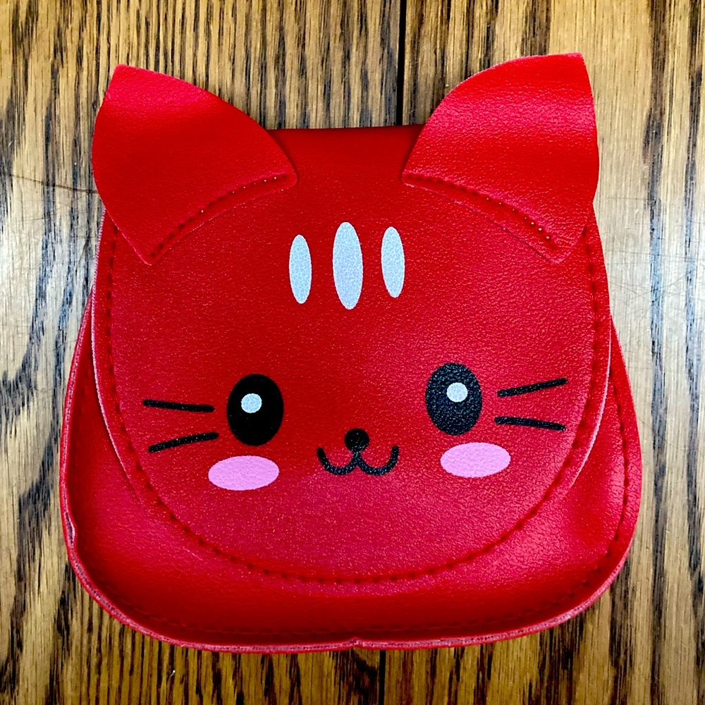 ❤️😻RED😻❤️CAT miniPURSE stitchedfaux leather w/adjustable strap&snap closure✨NEW✨